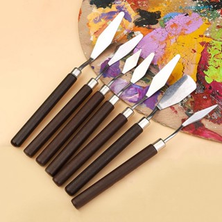 Calciwj 7Pcs/Set Painting Spatula Kit with Wooden Handle Stainless Steel Oil Painting Art Palette