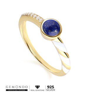 Gemondo แหวนเงินแท้ 925 Sterling Silver ประดับลาพิสลาซูลี (Lapis Lazuli) และโทแพซไร้สี (Colorless Topaz) : แหวนพลอยแท้