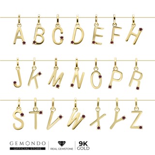 Gemondo จี้ทองคำแท้ 9 กะรัต (9K) ตัวอักษร A-Z ประดับทับทิม : จี้ตัวอักษร จี้ทองแท้ จี้ทองคำ ของขวัญ จี้พลอย พลอยทับทิม