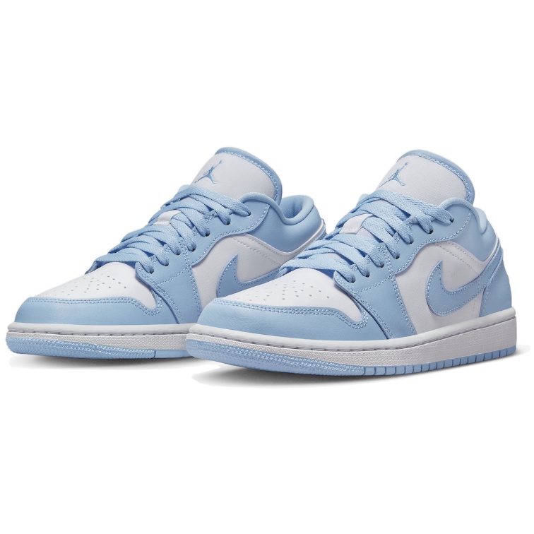 ☽✺♕Women's Nike Air Jordan 1 Low (White/Ice Blue)