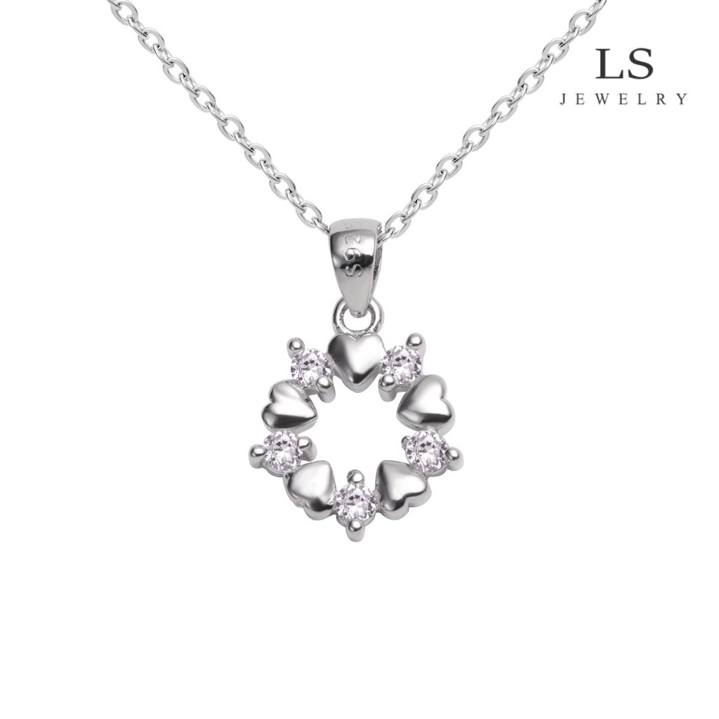LS สร้อยคอแฟชั่นสุภาพสตรี สีทองคำขาว จี้วงกลมลายหัวใจประดับเซอร์คอน เครื่องประดับสวยงาม เหมาะเป็นของขวัญ n2316