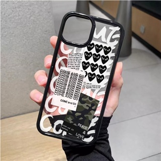 เคสโทรศัพท์มือถืออะคริลิคใส แบบแข็ง ลายหัวใจ สีดํา สําหรับ iphone 14promax 11 13 12 7Plus 8 X XS Max