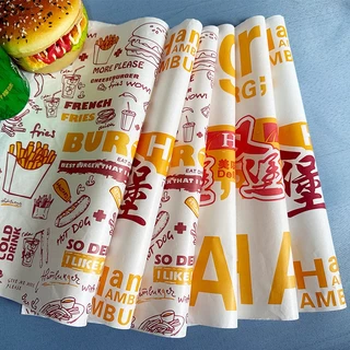 🍌กระดาษห่อเบอร์เกอร์ (100ใบ/แพ็ค) ห่อแซนวิช ห่ออาหาร และรองอาหาร ขนาด 28.5×29.5 ซม. Food grade