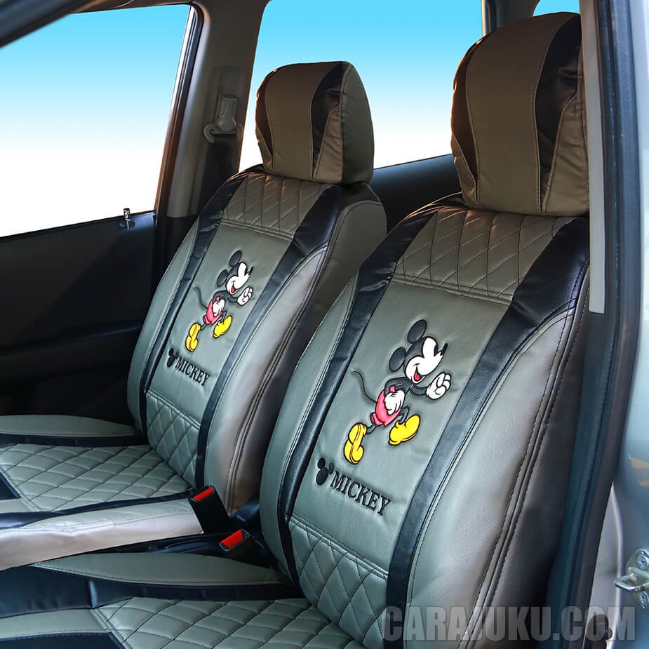 หุ้มเบาะหนัง PVC มิกกี้เมาส์ Mickey Mouse สีเทา-ดำ ลิขสิทธิ์แท้ #ชุดหุ้มเบาะรถ หุ้มเบาะรถ เบาะหนัง มิกกี้