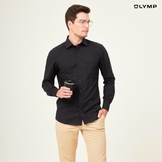 OLYMP LUXOR Shirt เสื้อเชิ้ตชาย  สีดำ ทรงหลวม ใส่สบาย รีดง่าย