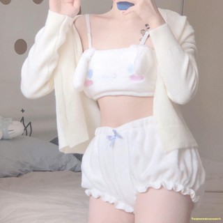 พร้อมส่ง #🔥ชุดนอนสุนัขอบเชย Pure Desire Coral Fleece Homewear Set Suspenders Tube Top Shorts Kulomi Pajamas