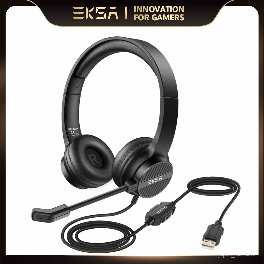 EKSA H12E สำนักงานชุดหูฟังในหู USB สายคอมพิวเตอร์หูฟังพร้อมไมโครโฟน ENC Call Center ชุดหูฟัง Gamer สำหรับแล็ปท็อปพีซี Sk