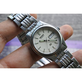 นาฬิกา Vintage มือสองญี่ปุ่น SEIKO SQ 7N43 6011 ระบบ QUARTZ ผู้ชาย ทรงกลม กรอบเงิน หน้าขาว หน้าปัด 35มม