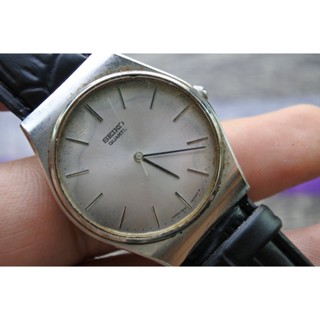 นาฬิกา Vintage มือสองญี่ปุ่น SEIKO 7810 8009 ระบบ QUARTZ ผู้ชาย ทรงกลม กรอบเงิน หน้าเทา หน้าปัด 33มม