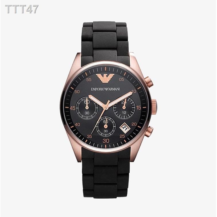 ¤℗EMPORIO ARMANI นาฬิกาข้อมือผู้หญิง รุ่น AR5906 Sportivo Chronograph Black Dial - Black Silicone