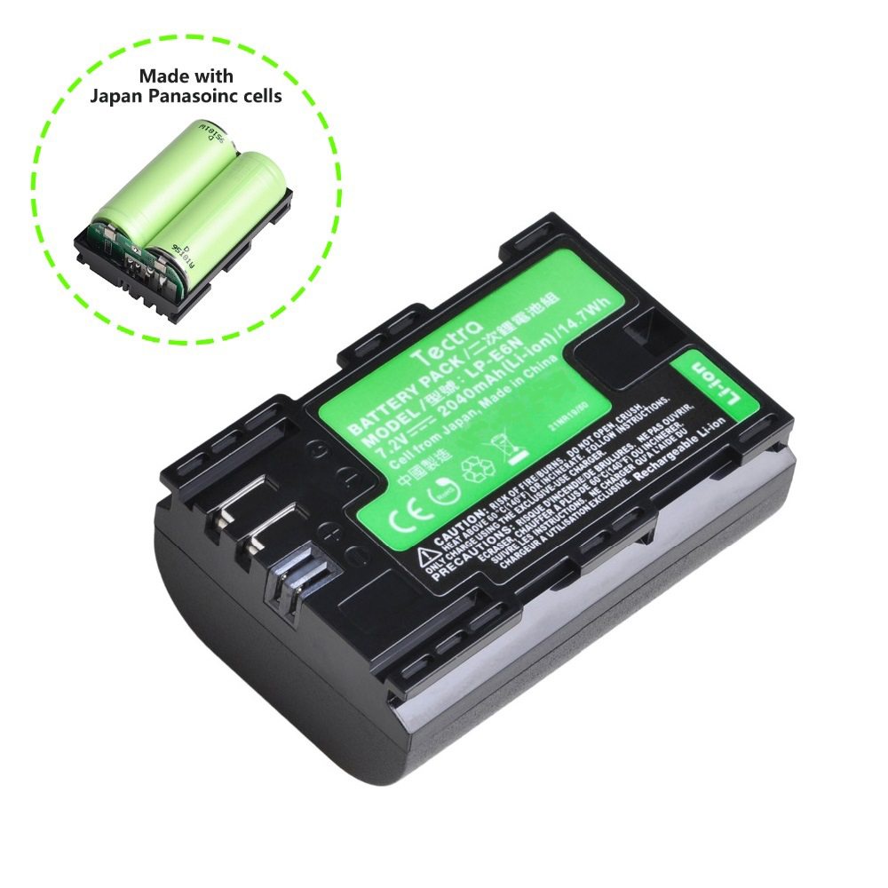 แบตเตอรี่กล้อง LP-E6N Tectra 2040MAh สำหรับ LP-E6N LP-E6 Canon พร้อมเซลล์ SONY คุณภาพสูงจากญี่ปุ่น