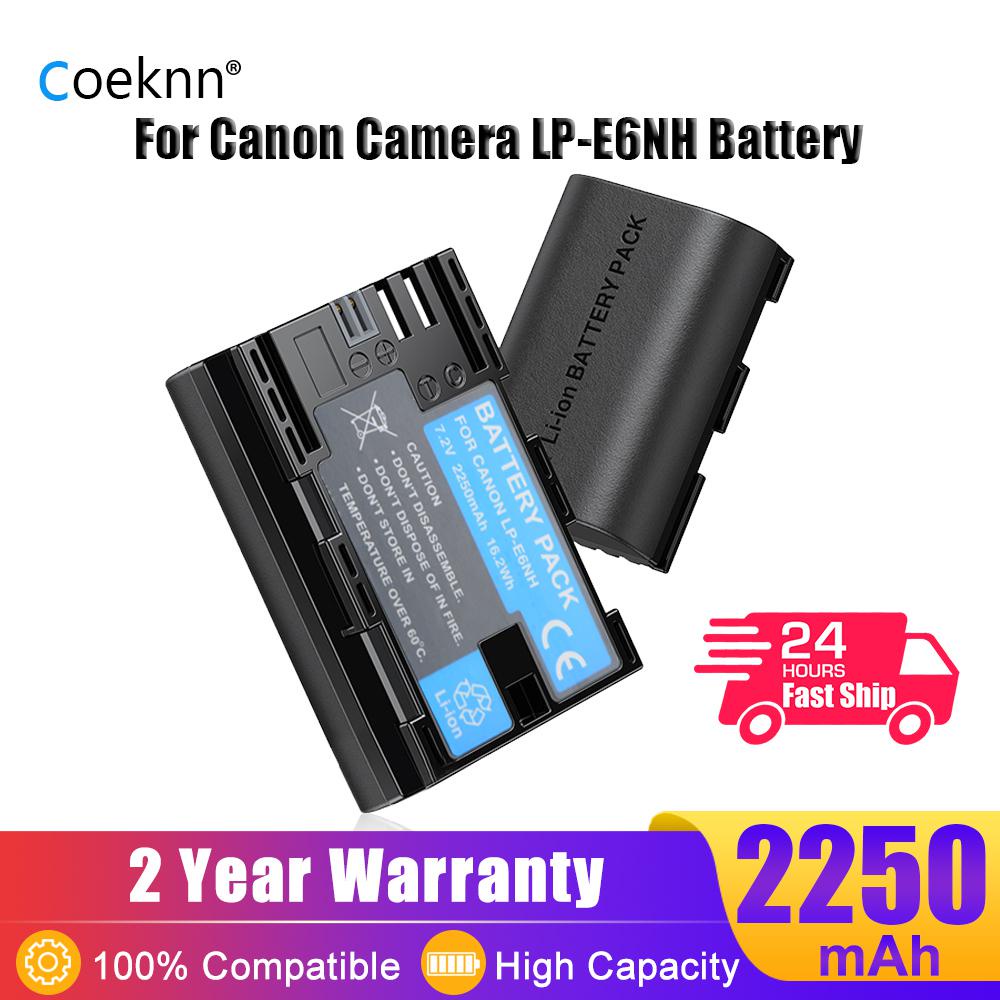Coeknn 2250MAh แบตเตอรี่ LP-E6NH สำหรับ Canon EOS R5 R6 90D 60D 80D 5D II 5D III 5D IV 5Ds 6D II 7D 7D Mark II กล้อง LP-