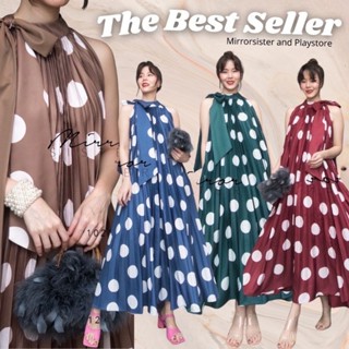 พร้อมส่ง🕒4color🕧••MiRRoRSiSTER’s Polka Dot Halter Sleeveless Maxidress••