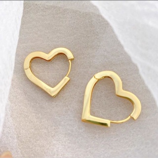 𝐋𝐀𝐃𝐘.𝐋𝐔𝐗𝐔𝐑𝐘 - 14K gold Glamour heart Hoop.[Silver925] ต่างหูเงินแท้ชุบทอง14k👑