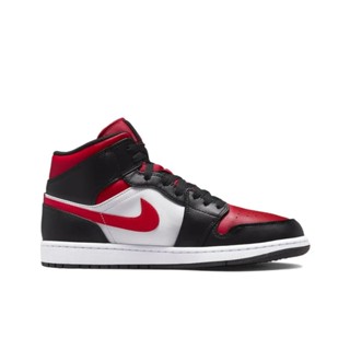 ☏☬Jordan Air 1mid bred toe  รองเท้าบาสเก็ตบอลสไตล์วินเทจ สีดำแดง ตัวกลาง สำหรับผู้ชายรองเท้าผ้าใบ