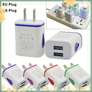 พอร์ต USB คู่ไฟ LED 5V 2.1A US / EU ปลั๊กติดผนัง Home Travel Adapter