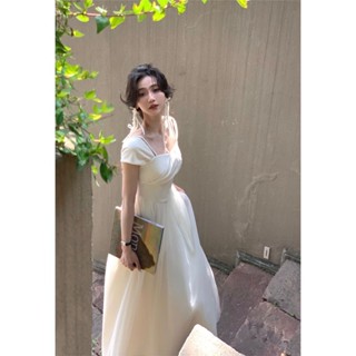 ✥℡✳Fairy net gauze kink dress women s French tea break เอว a-line high-end niche design กระโปรงยาว