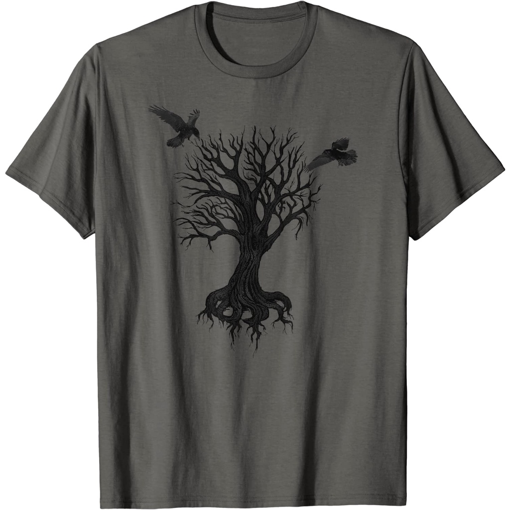 เสื้อยืด Viking Norse Mythology Yggdrasil Odin's Huginn & Muninn : เสื้อผ้า รองเท้า และเครื่องประดับ