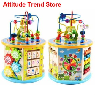 [new]☼Todds &amp; Kids Toys ของเล่นไม้เสริมพัฒนาการ กล่องกิจกรรมไม้ 8 กิจกรรม รุ่นไม้หนา ขดลวดดึงออกมาเล่นข้างนอกได้ 【ถูก ที