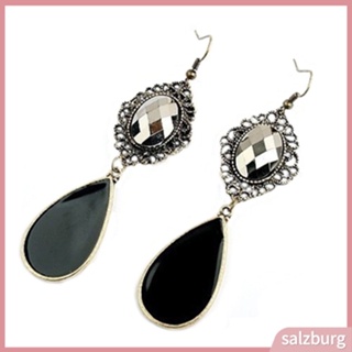 (salzburg) Women Vintage Bohemian Style Black Water Drop Jewelry Long Dangle Charm Earrings