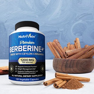 Nutrivein Premium Berberine HCL 1200mg Plus Organic Ceylon Cinnamon 120 Capsules Glucose Metabolism Immune Berberine HCI