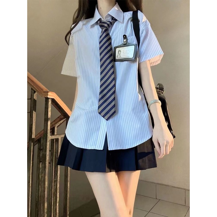 พร้อมส่ง ชุดนักเรียนหญิง ชุด 3 ชิ้น เสื้อเชิ้ต + ผูกโบว์ + กระโปรง ชุดกะลาสี ชุดนักเรียนเกาหลี