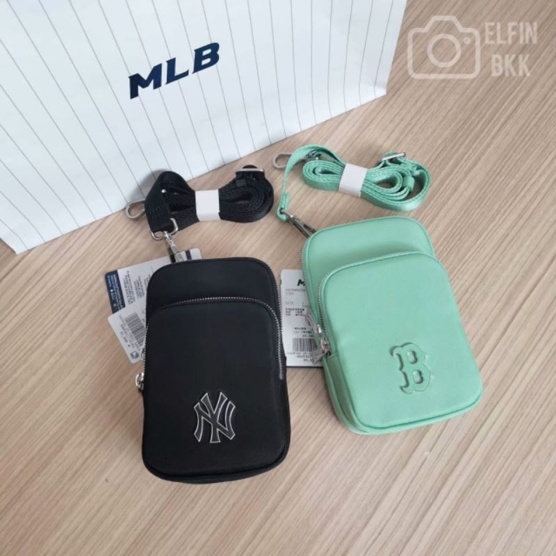 ✜▣❍แท้  MLB Nylon Mini Phone Bag NY กระเป๋าสะพายข้าง กระเป๋าใส่มือถือ ไนลอน สีเขียว