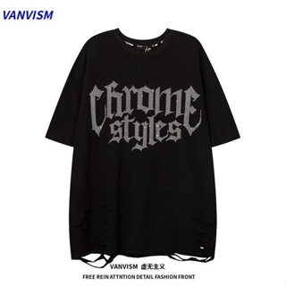 น้ําหอม รองเท้า แมส Vanvism แบรนด์แฟชั่นดั้งเดิมออกแบบตัวอักษรเจาะรูเสื้อยืดชายหญิง bf สไตล์ถนนสูงเสื้อยืด