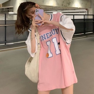 เสื้อยืดเครื่องแบบบาสเก็ตบอล แขนสั้น ทรงหลวม ความยาวปานกลาง สําหรับผู้หญิง และนักเรียน 2023