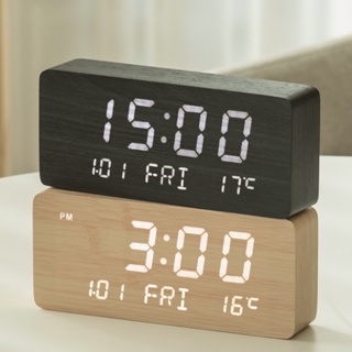 Flato Wood Interior Date LED Table Clock: นาฬิกาปลุกมินิทอลลายไม้ / นำเข้าจากเกาหลี 🇰🇷