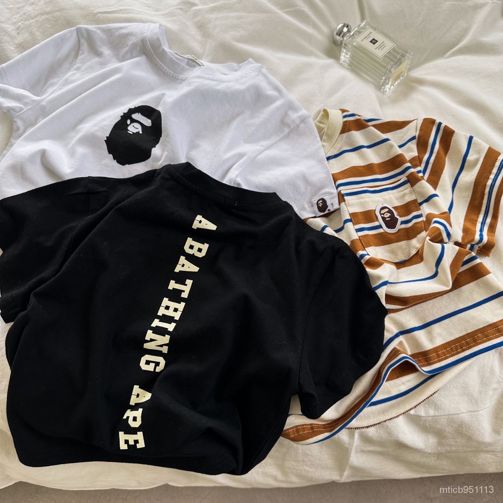 (เสื้อผ้าฤดูร้อนสำหรับเด็ก）เด็กชายTเสื้อเชิ้ตฤดูร้อนแบบบางสไตล์เกาหลีพิมพ์ลายการ์ตูนคอกลมลายทางเสื้อหลวมๆ