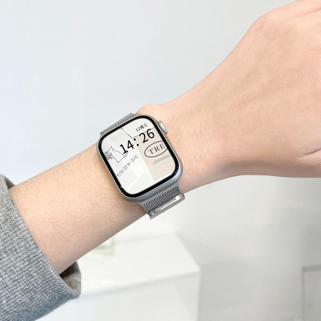 สายนาฬิกาข้อมือ สเตนเลส แบบถักแม่เหล็ก สําหรับ applewatch iwatch S8 7 6 5 3