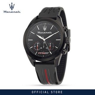 [2 Years Warranty] Maserati Traguardo 45mm Black Silicone Quartz Chronograph Mens Watch R8871612004