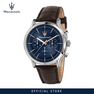 [2 Years Warranty] Maserati Epoca 42mm Blue Dial Brown Leather Strap Chronograph Mens Quartz Watch R8871618014