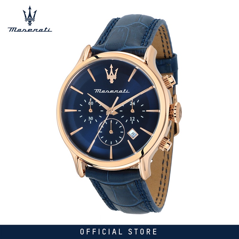 【2 Years Warranty】 Maserati Epoca 42mm Blue Sunray Dial Chronograph Men's Quartz นาฬิกาข้อมือ R8871618013