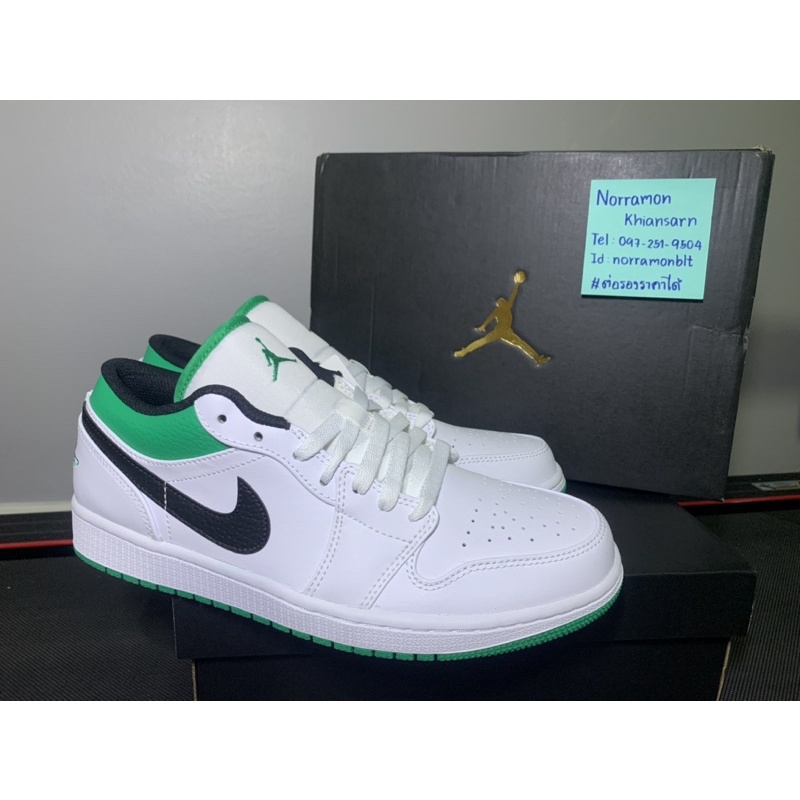 ◇﹍¤ของแท้100% Nike Air Jordan 1 Low White Lucky Green Black Size: 8.5UK/9.5US/43EU/27.5cmมือ1 ไม่เคยใข้งานเลย พร้อมกล่อง