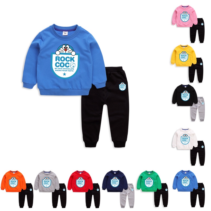 **ใหม่ ชุด** 8 Colors Kids Long Sleeve Cotton Doraemon Cartoon Sweater+ Pants Set(Wholesale Available)