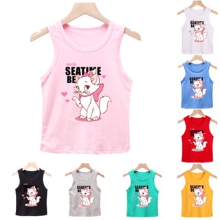 **Ready Stock ** 8 Colors Girls Cute Cat Cartoon Cotton Singlet  Children`s Tank Top 90-140cm (Wholesale Available)