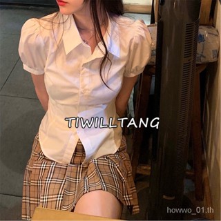 MI TANG SHOP เสื้อเแขสัน แขนพอง สีขาว แฟชัฤดูร้อน สําหรญิง
