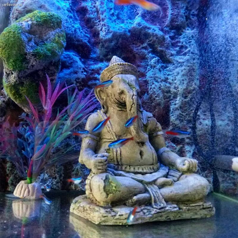 Artificial Elephant Head Buddha Aquarium Decoration Fish Tank Sitting Buddha Statue Crafts Stone Rock Ornament