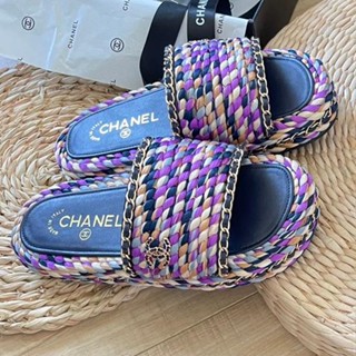 [พร้อมส่ง] Chanel Flip flop 2023 ใหม่ รองเท้าลําลอง ส้นแบน หัวกลม ส้นหนา สําหรับผู้หญิง