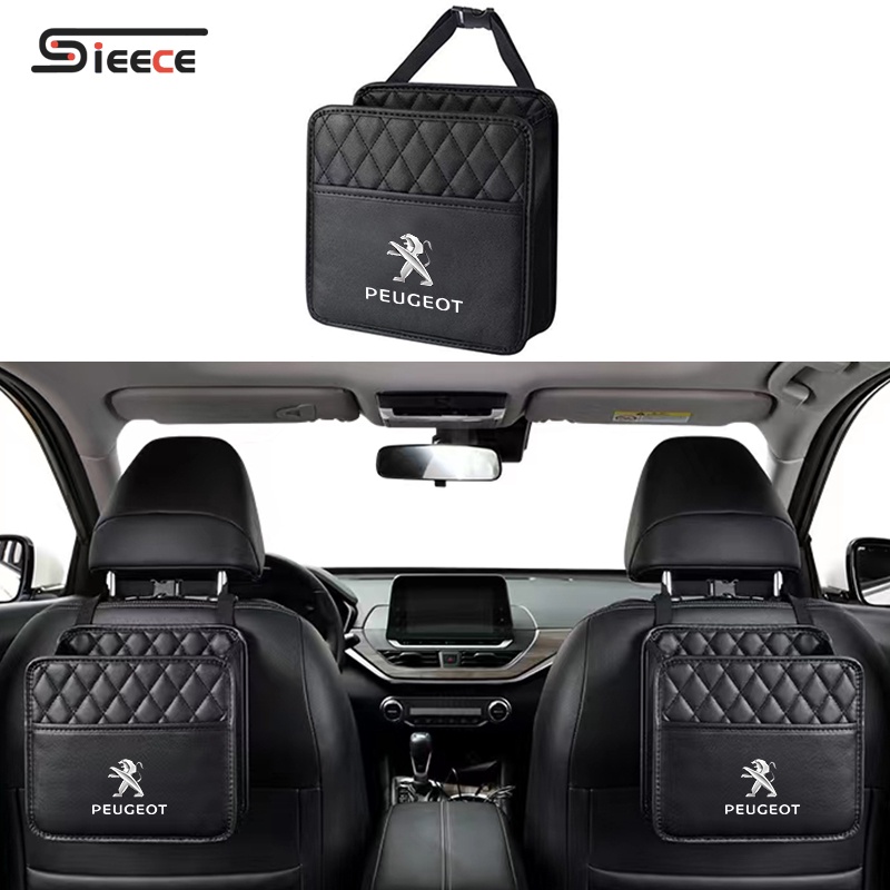 Sieece หนัง กระเป๋าใส่ของหลังเบาะรถยนต์ ที่เก็บของในรถ ของแต่งรถยนต์ สำหรับ Peugeot 406 3008 2008 40