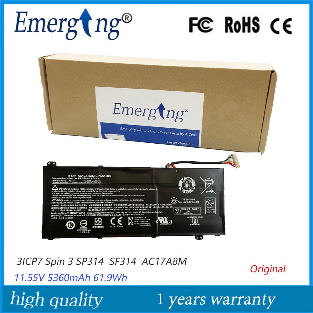 11.55V 61.9Wh AC17A8M เดิมแบตเตอรี่แล็ปท็อปใหม่สำหรับ Acer 3ICP7 Spin 3 SP314-52-34M3 SP314