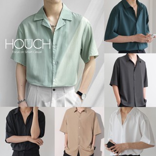 Houch พร้อมส่ง COD  เสื้อนักศึกษาแขนสั้น เสื้อเชิ้ตแขนสั้น เสื้อเชิ้ตเกาหลี แขนสั้น แฟชั่นผู้ชาย สีพื้น ผ้านิ่มใส่สบาย ไม่ต้องรีด เชิ้ตแขนสั้น oversize ชาย