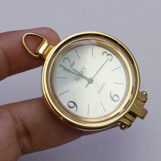 นาฬิกา Vintage มือสองญี่ปุ่น Pocket Watch นาฬิกาพกROSIERระบบQUARTZ กระจกเป็นแว่นขยาย ทรงกลม กรอบทอง หน้าทอง หน้าปัด 38มม