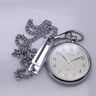 นาฬิกา Vintage มือสองญี่ปุ่น Pocket Watch นาฬิกาพก SUCCESS ALBA V721 0A30  พร้อมโซ่ ทรงกลม กรอบเงิน หน้าขาว หน้าปัด 44มม