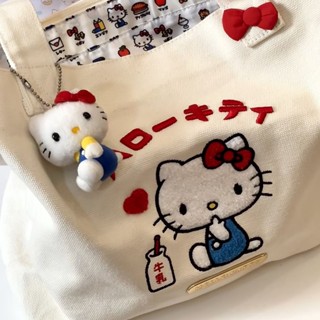 ❖HelloKitty กระเป๋าสะพายผ้าแคนวาสปักลายน่ารักความจุขนาดใหญ่แบบพกพาออกกระเป๋าช้อปปิ้งกระเป๋าหิ้ว