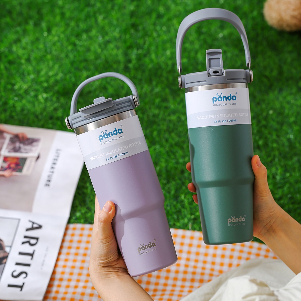 ใหม่ PANDA แก้วน้ําเก็บอุณหภูมิร้อน เย็น สเตนเลส30oz 900ml  304 พร้อมหูจับ 30ออนซ์ พร้อมส่งจากไทย สินค้าจริง รูปสุดท้าย