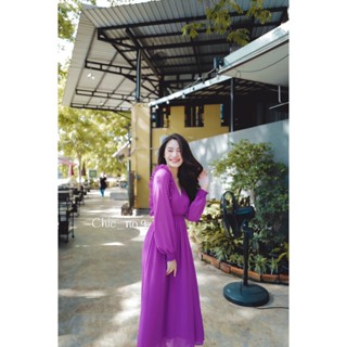 Chic No.9 : ชุดเดรส V-neck Violet Swing Dress 👋ปัดซ้ายที่รูปเพื่อดูขนาดสินค้า