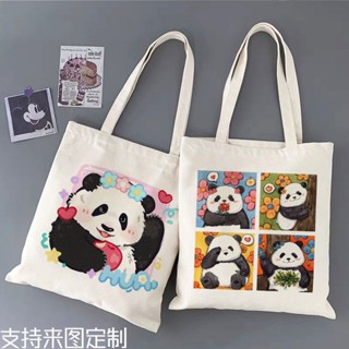 ♦♙☊Panda Huahua Peripheral Canvas Bag Students Class Books Custom Chengdu Souvenir Portable Shoulder Bag Canvas Bag